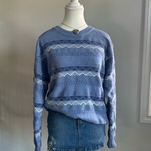 Blue Patterned Crew Neck Sweater